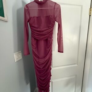 Lulu's Long Sleeve Ruched dusty rose Dress